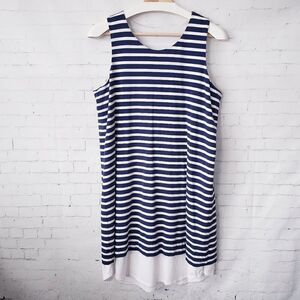 Garnet Hill Nautical Navy White Striped Dress Size M Shift Stretch Tank Cotton